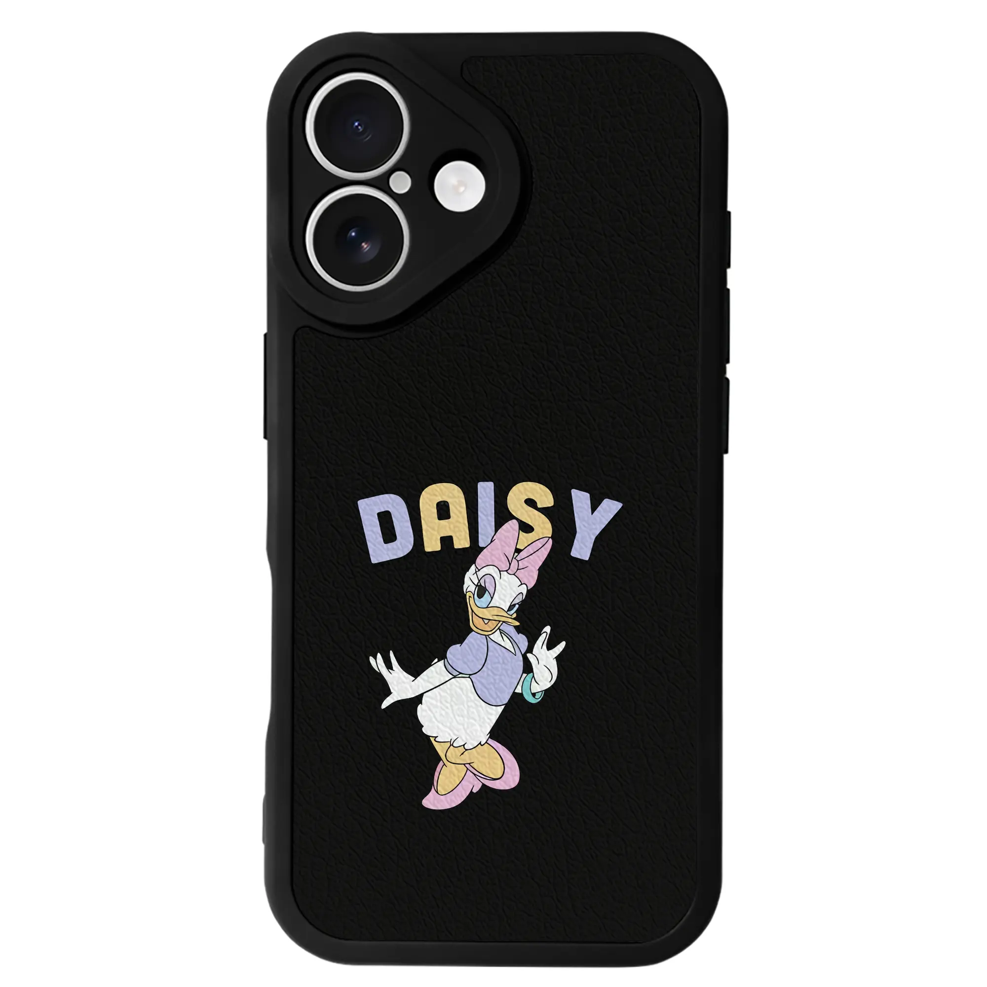 ミッキーマウス（Mickey Mouse） グッズ デイジーダック（Daisy Duck） - IPhone 16シリーズ対応 ・ シリコンスマホケース ・ レザー調 ・ 高精度フィット ・ 耐衝撃 ・ ワイヤレス充電対応 ・ 精密カット